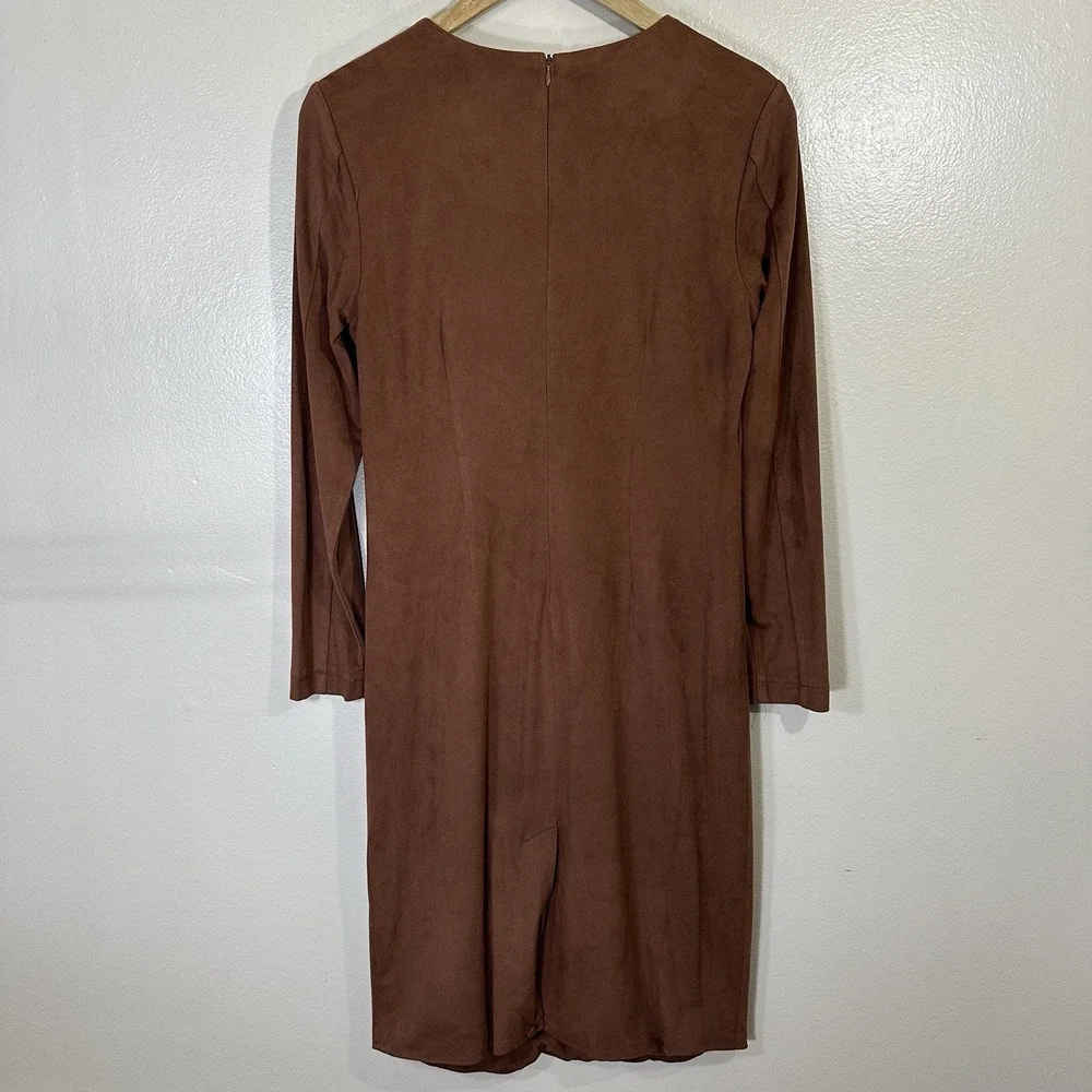 NWT Nicole Miller Women's 8 Faux Suede Long Sleeve Twist Front‎ Dress